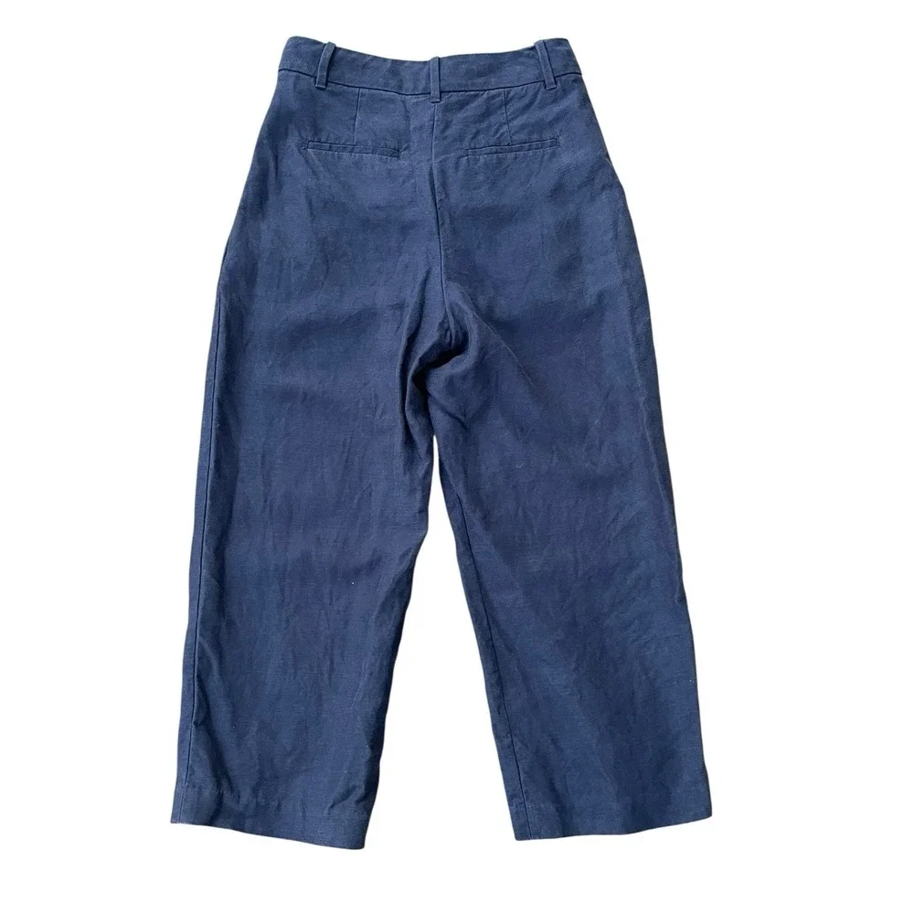 Aritzia Effortless Pant Blue Linen‎ Blend Wide Leg Cropped Trousers , Size 4